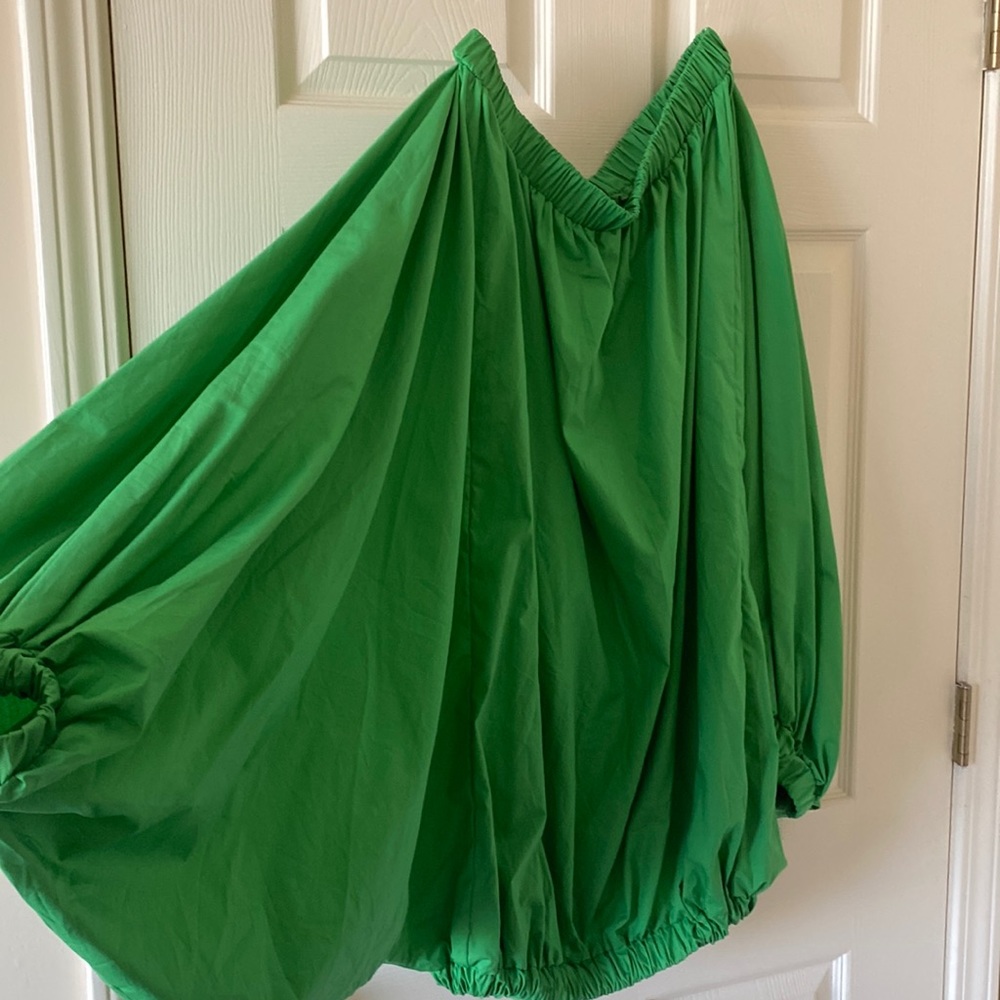 Women's Green Mini Dress with Balloon Sleeves